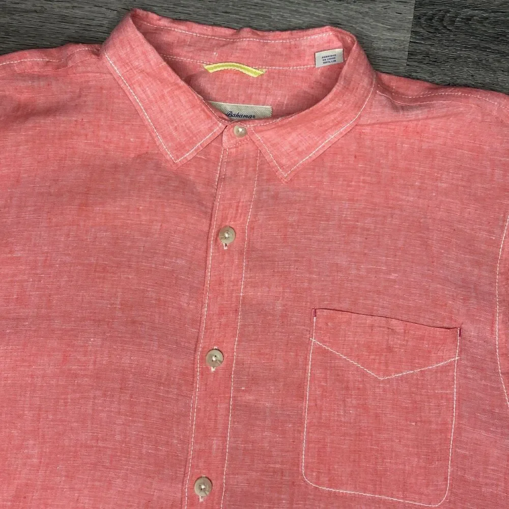 TOMMY BAHAMA RELAX Men's Coral 100% Linen Buttoned L/S Shirt Sz 2XL TTG